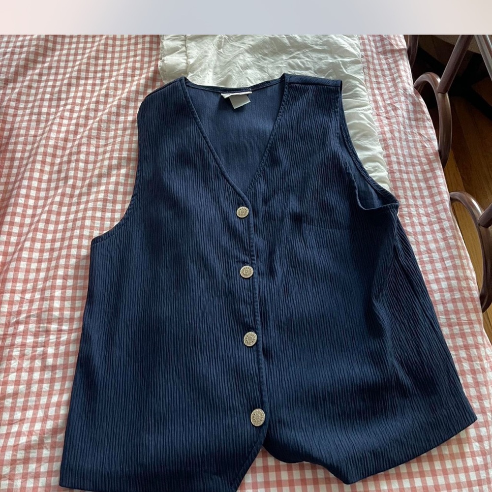 Kathie Lee Navy Blue Button-Up Vest